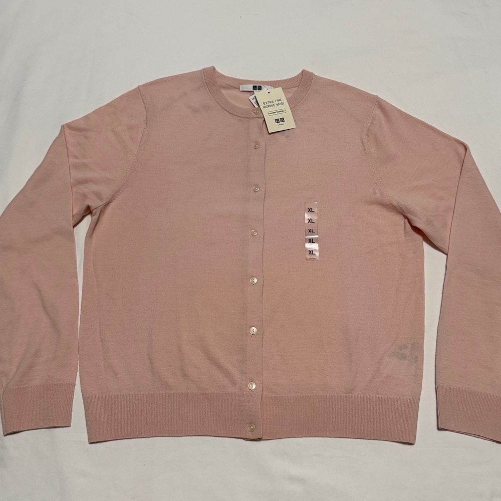Uniqlo Pink Cardigan Sweater Extra Fine Merino Wool XL NWT